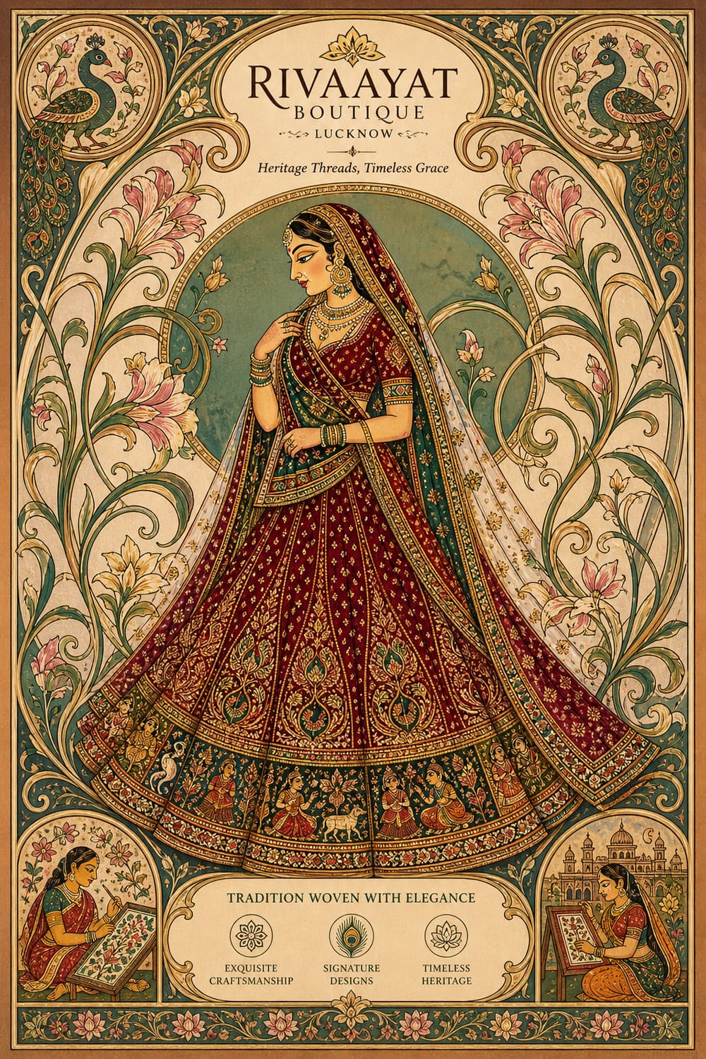 Bridal lehenga in a framed setting