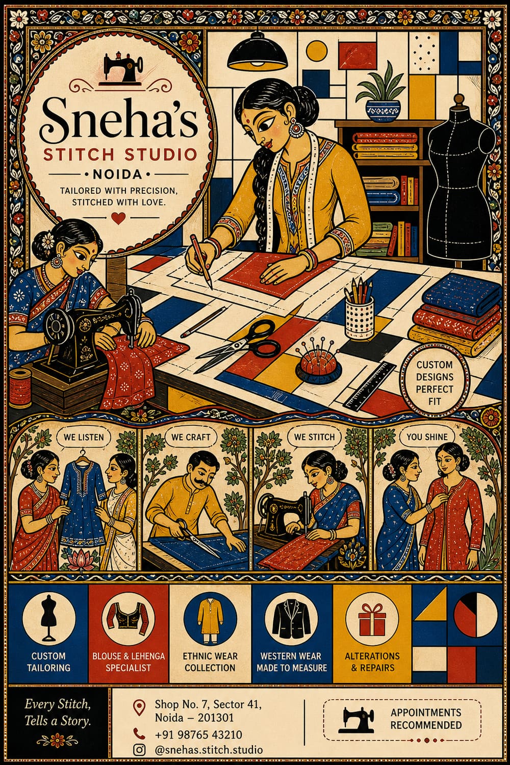 Tailor at her atelier workspace